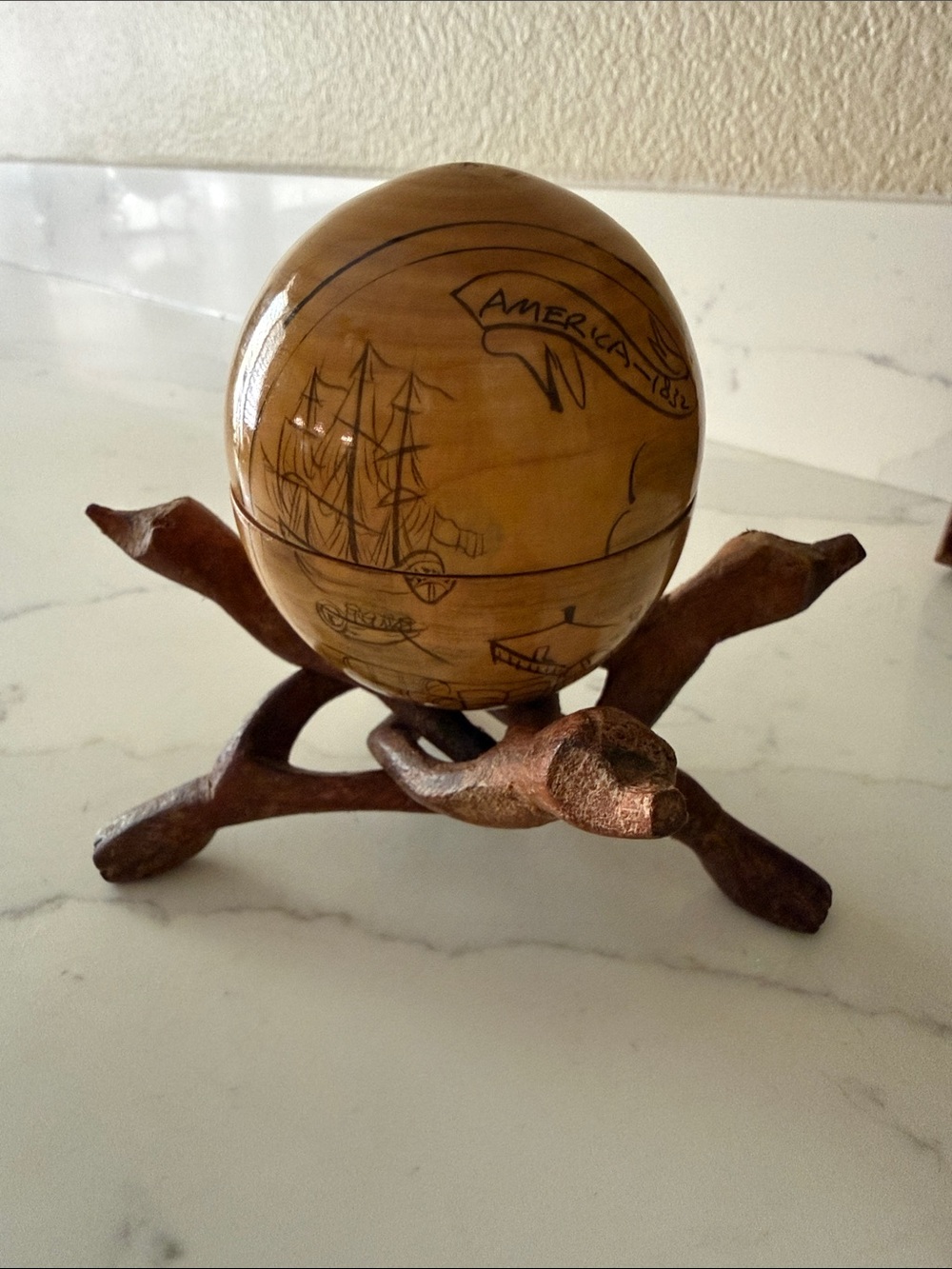 Vintage Old World Nesting Globe  on Wooden Easel